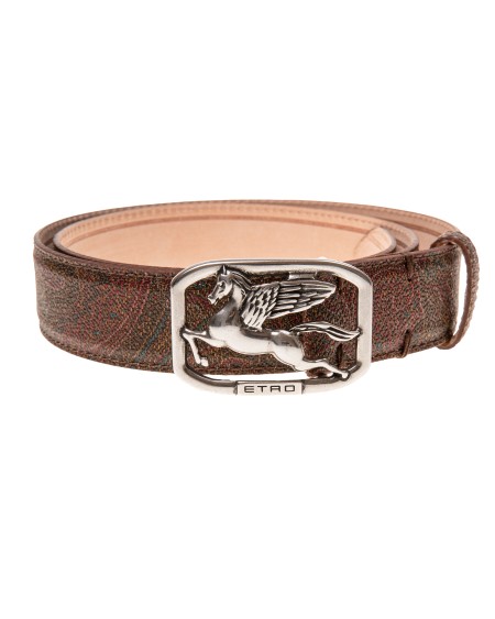 Shop ETRO  Cintura: Etro cintura in pelle con Pegaso.
Larghezza 3,5 cm.
Tessuto di cotone Paisley jacquard spalmato con grana opaca e doppiato in tela.
Fodera: 100% pelle di vitello.
Made in Italy.. 0I287 8335-0600